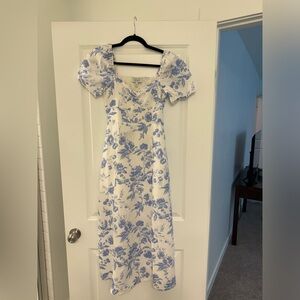 Discontinued Blue & White Puff Sleeve Linen Dress - & Other Stories